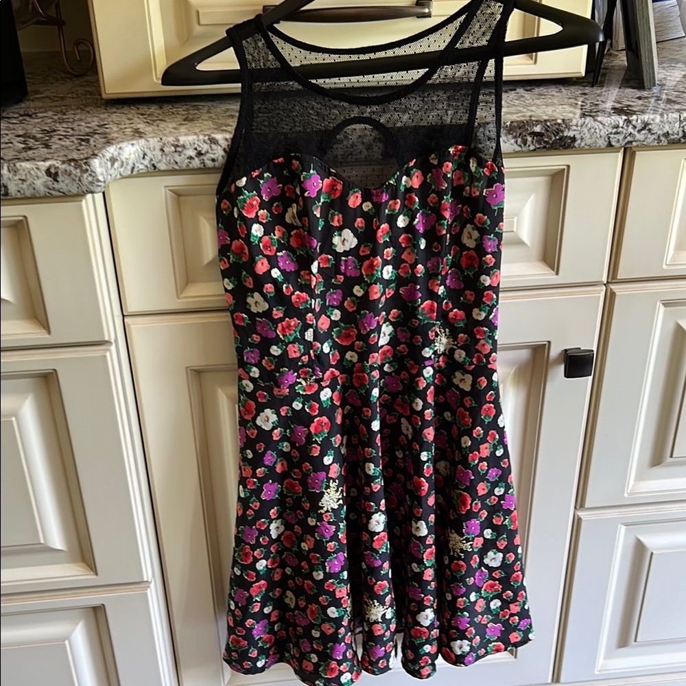 Solemio Floral Dress with Black Mesh